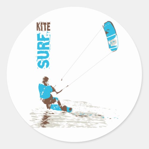 kite surf classic round sticker