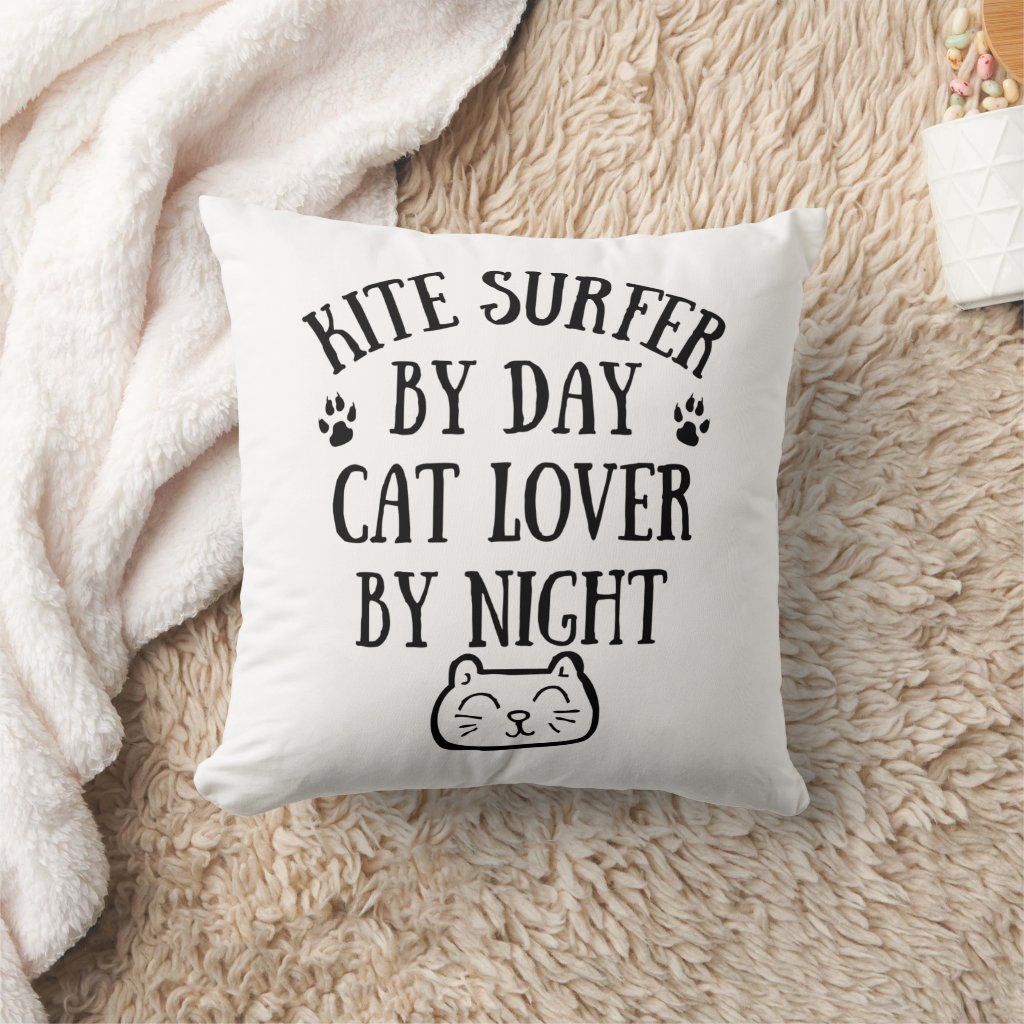 kitesurfer by day, cat lover by night pillow