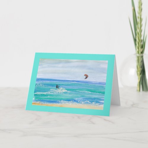kite surfer on the ocean waves card