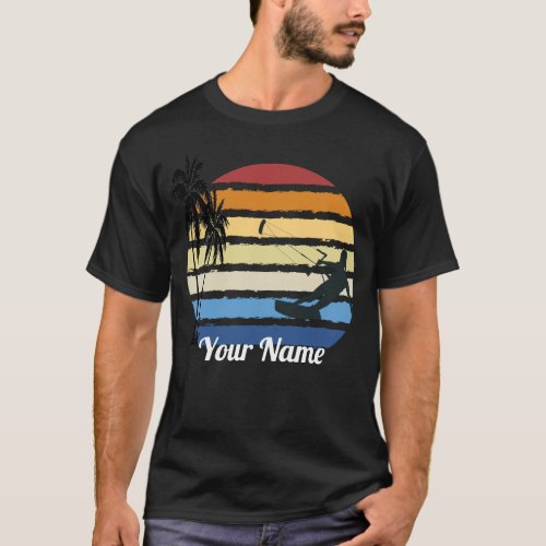 Kite Surfing Girl on a retro style sunset stripe T_Shirt