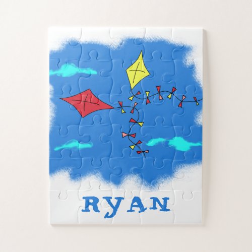 Kite Yellow Red Sky Cloud Drawing Kids Name Jigsaw Puzzle