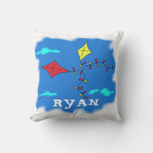 Kite Yellow Red Sky Cloud Drawing Kid`s Name Throw Pillow