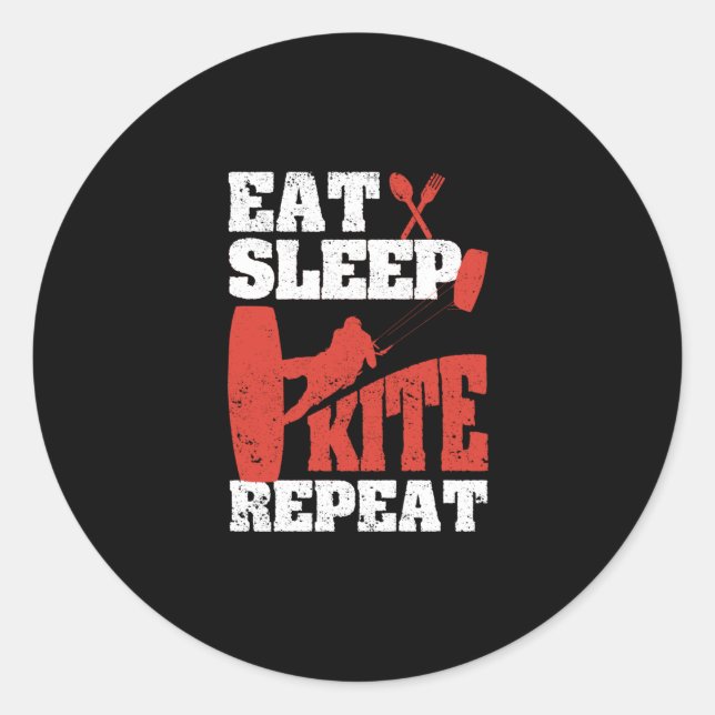 Kiteboarding Funny Kitesurfer Passion Eat Sleep Classic Round Sticker (Front)