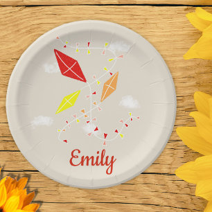 Kites Beige Kids Happy Birthday Party Paper Plates