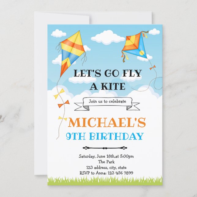 Kites birthday party invitation (Front)