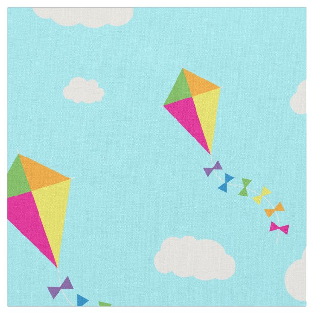 Kites Cute Colorful Kids Fabric (Close Up)