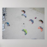 Kites from high (kitesurf kiteboard kiteboarding) poster<br><div class="desc">Kitesurfing/kiteboarding kites at Pointe d'Esny Sailing Club,  Mauritius</div>