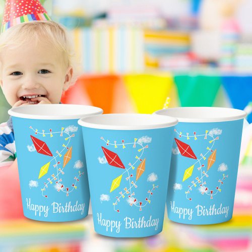 Kites in Blue Sky Kids Birthday Party Paper Cups