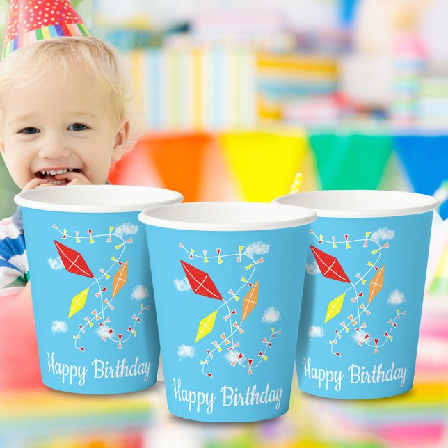 Kites in Blue Sky Kids Birthday Party Paper Cups (Creator Uploaded)