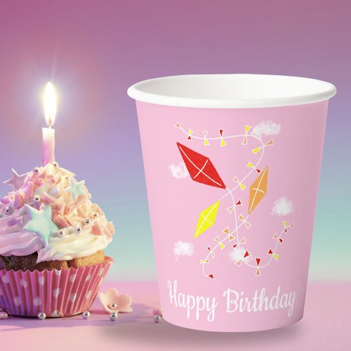 Kites in Pink Sky Girly Girl Birthday Party Paper Cups