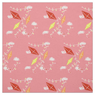 Kites in Pink Sky Red Yellow Orange Kids Fabric