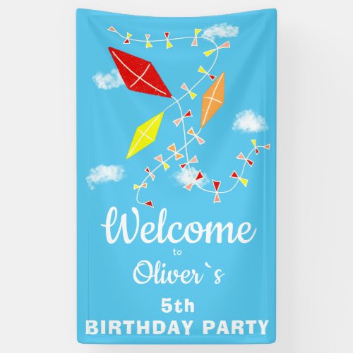 Kites in Sky Blue Kids Birthday Party Welcome Banner