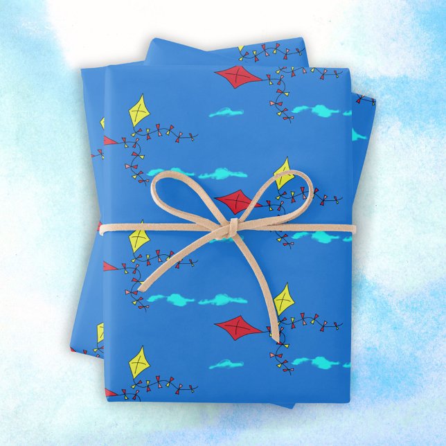 Kites in Sky Drawing Kids Birthday Wrapping Paper Sheets (Creator Uploaded)