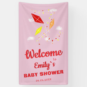 Kites in Sky Pink Girl Baby Shower Party Banner