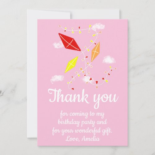 Kites in Sky Pink Girl Birthday Thank You Card