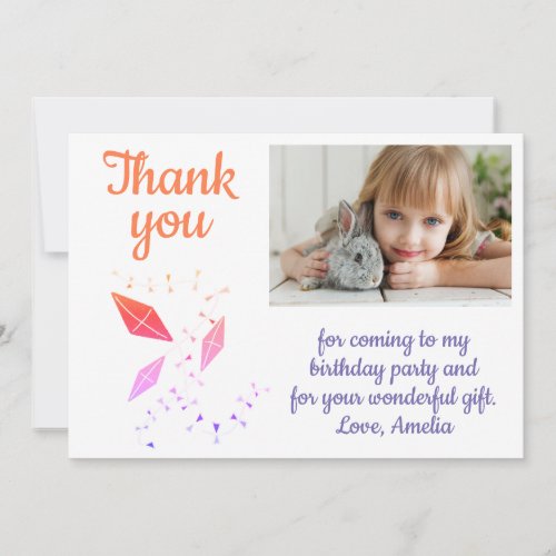 Kites in Sky Pink Girl Photo Birthday  Thank You Card