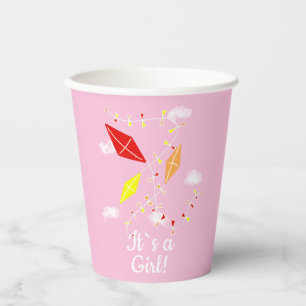 Kites in Sky Pink It`s a Girl Baby Shower Paper Cups