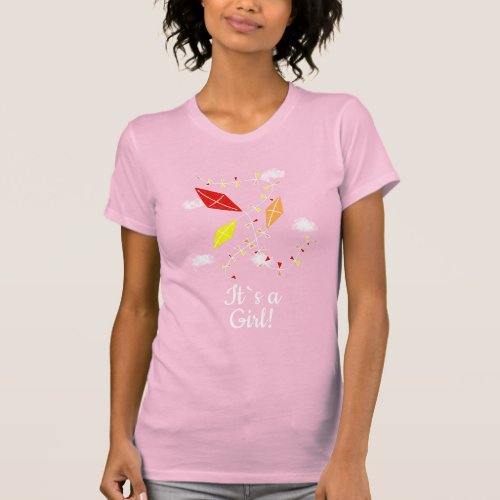 Kites in Sky Pink Its a Girl Baby Shower T_Shirt