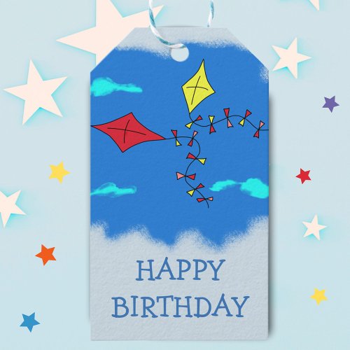 Kites in the Blue Sky Happy Birthday Gift Tags