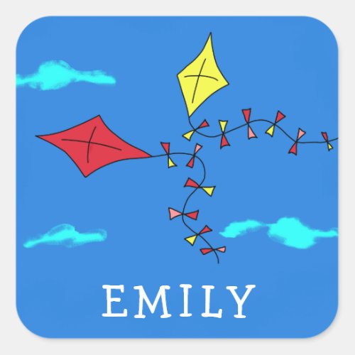 Kites in the Blue Sky Kids Birthday Square Sticker