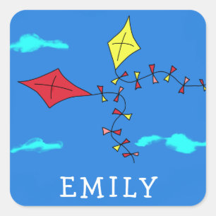 Kites in the Blue Sky Kids Birthday Square Sticker