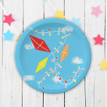 Kites in the Sky Baby Shower Party Paper Plate<br><div class="desc">Kites in the Sky Baby Shower Party Plates. Cute baby shower design with three kites in red,  yellow and orange colors. The kites are flying in the sky between clouds.</div>