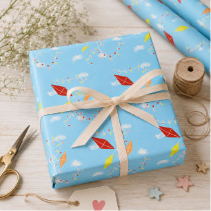Kites in the Sky Blue Pattern Kids Wrapping Paper Sheets