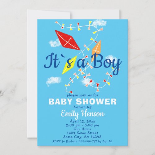 Kites in the Sky Its a Boy Baby Shower Invitation
