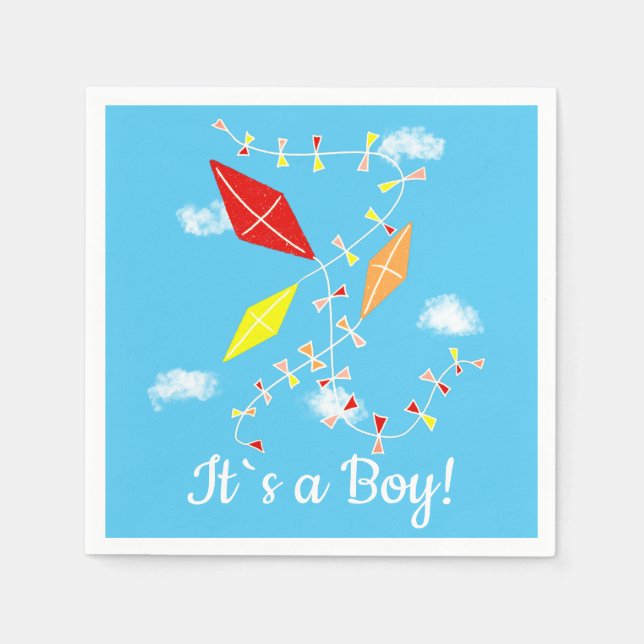Kites in the Sky It`s a Boy Baby Shower Party Napkins (Front)