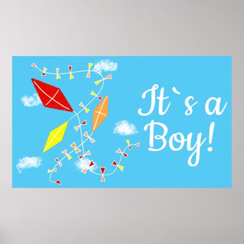 Kites in the Sky Its a Boy Baby Shower Party Poster