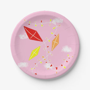 Kites in the Sky Pink Baby Girl Shower Party Paper Plates
