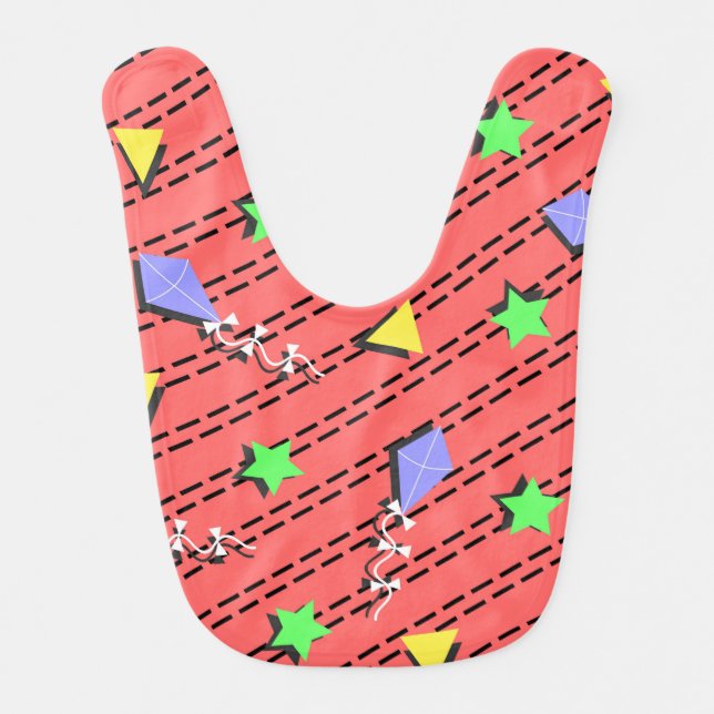 kites, stars, triangles and curvy lines baby bib (Front)
