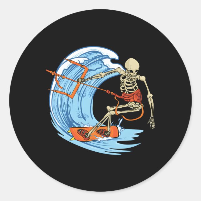 Kitesurf Kiteboarding Kitesurfing Kiteboard Skelet Classic Round Sticker (Front)