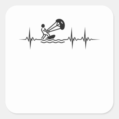 Kitesurfer Heartbeat Kitesurfing Pulse Kiting Square Sticker