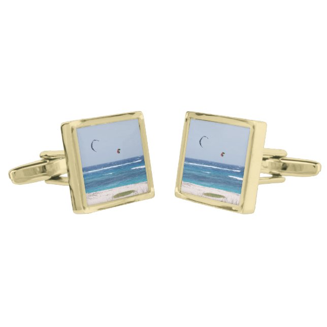 Kitesurfing Beach Gold Cufflinks (Angled)