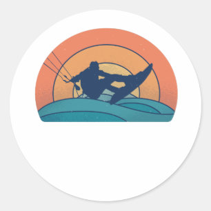 Kitesurfing Kiteboarding Retro Classic Round Sticker