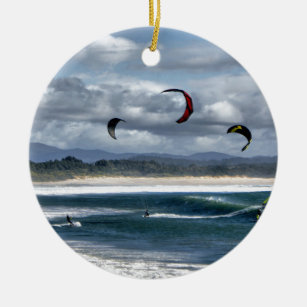 Kitesurfing on beach ceramic ornament