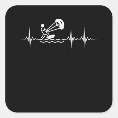 Kitesurfing Pulse Kitesurfer Heartbeat Kiting Square Sticker