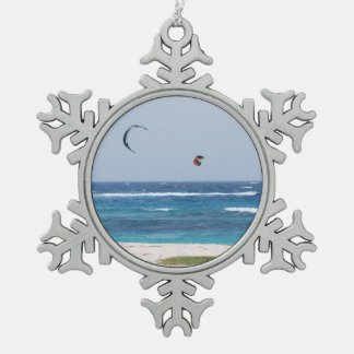 Kitesurfing Snowflake Pewter Christmas Ornament