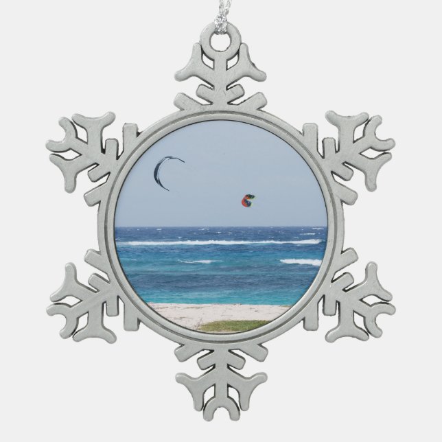 Kitesurfing Snowflake Pewter Christmas Ornament (Front)