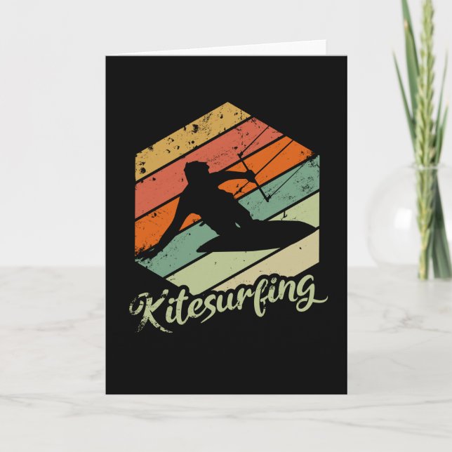 Kitesurfing Vintage Retro Kite Sunset Gift Card (Front)