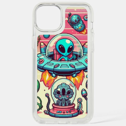 Kitsch 90s Cartoonish Aliens Spaceships iPhone 15 Plus Case