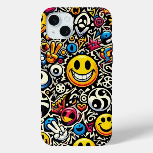 Kitsch 90s Smiley Faces iPhone 15 Plus Case