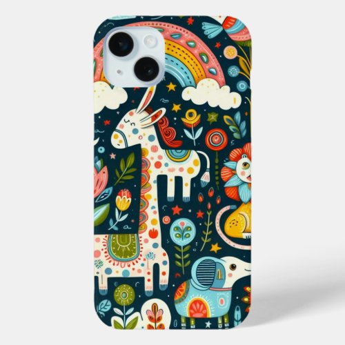 Kitsch 90s Whimsical Animals iPhone 15 Plus Case