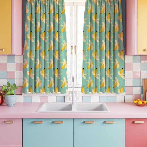 Kitsch Bananas On Mint Green Kitchen Curtains