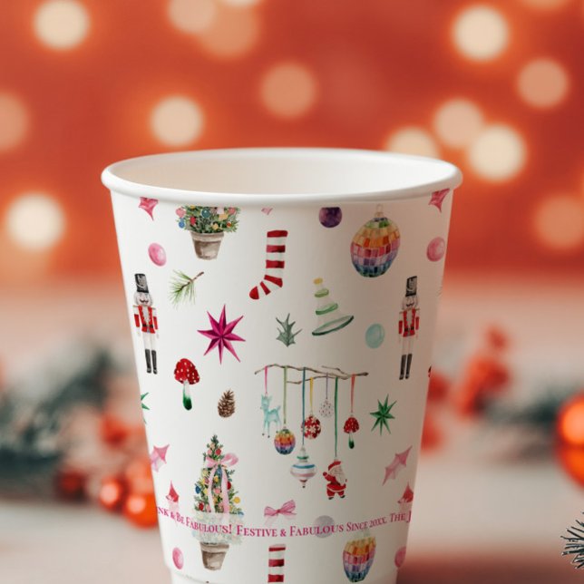 Kitsch Christmas | Retro Holiday Party Monogram Paper Cups (Creator Uploaded)