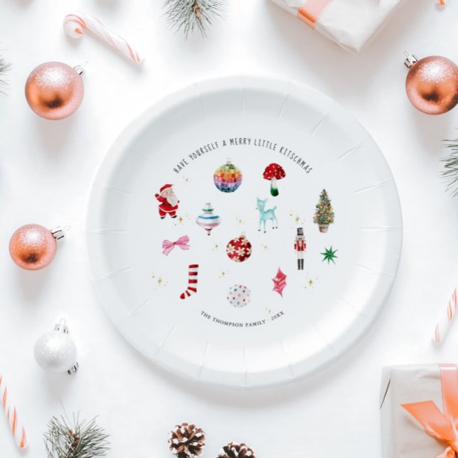 Kitsch Christmas | Retro Holiday Party Paper Plates (Creator Uploaded)