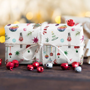 Kitsch Christmas Retro Ornaments & Tree Pattern Wrapping Paper
