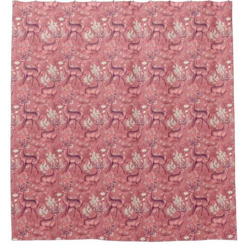 kitsch illustration pink deer cottagecore shower curtain