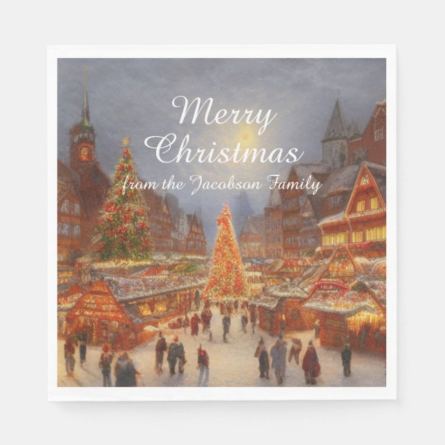 Kitsch Nostalgic German Christmas Market Greetings Napkins (Front)